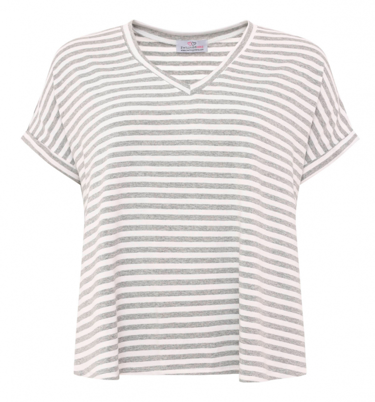 Zwillingsherz Oversized Shirt / STRIPES - Grau-Weiß - One Size